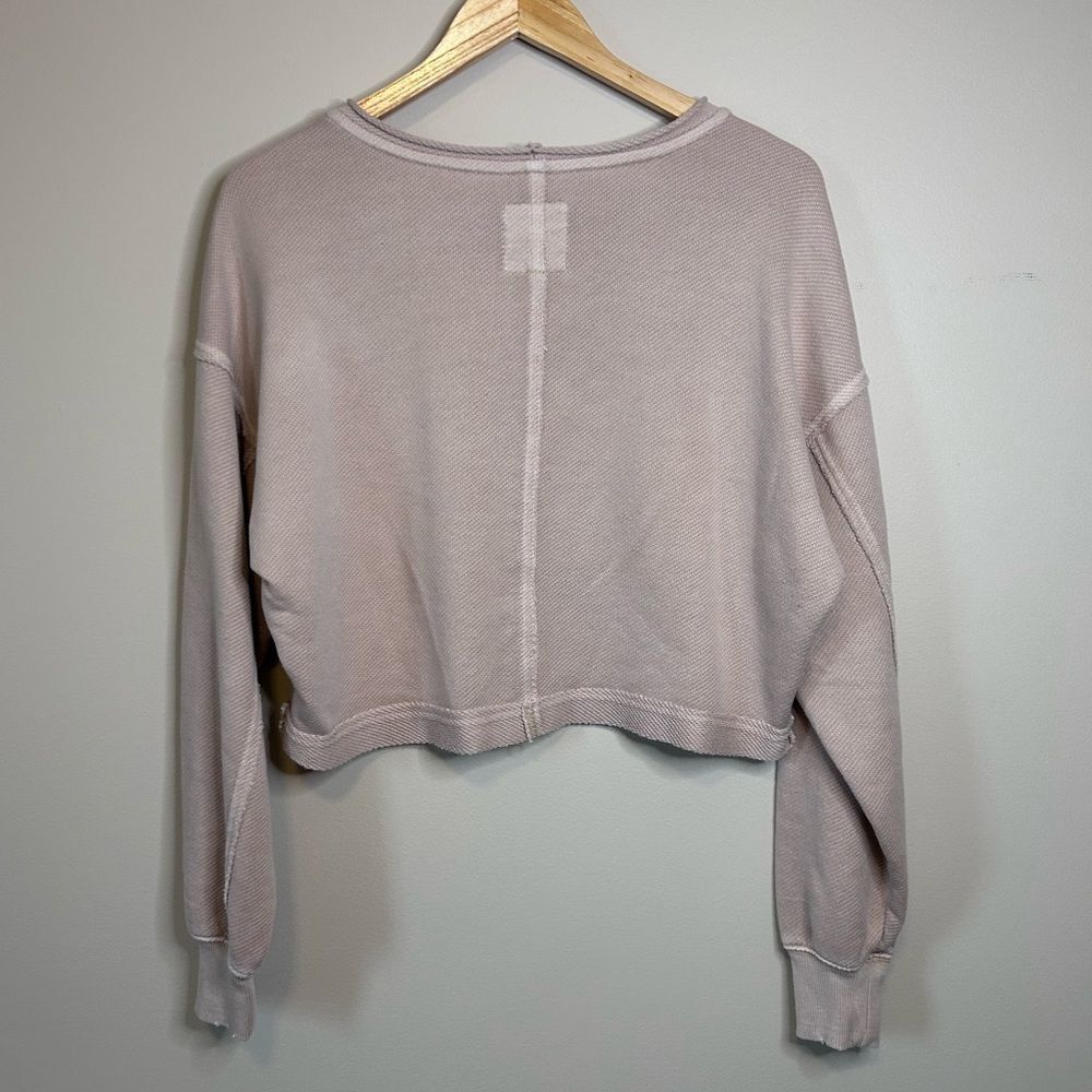 Aerie Tan Cropped Long Sleeve Crewneck Pullover Sweatshirt Size XS - Picture 5 of 6